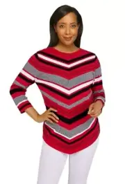 Alfred Dunner Women's Med Chevron Textured Sweater Colorblock Assymetrical Hem