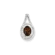 Sterling Silver Diamond u0026 Smoky Quartz Oval Pendant