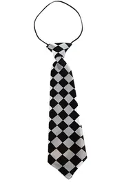 Kids Boys Black & White Patterned Elastic Neck Tie - Big Checkers
