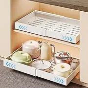 Pull Out Cabinet Organizer, 2 Pack Expandable(32-48cm) Heavy Duty Slide Out Drawers for Kitchen Cabinets, Pull Out Shelves with Adhesive Nano Film for Cabinets in Kitchen, Pantry or Bathroom(White)