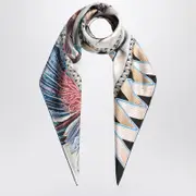 [Ferragamo] Ivory/blue silk scarf with Giada print One size White