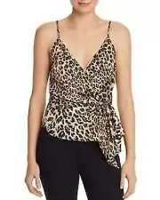 Aqua Sleeveless Leopard-Print Wrap Top, Size Small