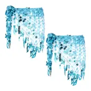 Belly Dance Hip Scarf Sequin Mesh Triangle Wrap Skirts(Turquoise, Pack of 2)