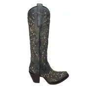 Corral® Ladies Embroidered Studded Inlay Distressed Black Snip Toe Boots A4344