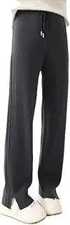 [Generic] Women's Solid Wool Knitted Wide Leg Pants Drawstring High Waist Straight Leg Pants Winter Thermal Sweatpants
