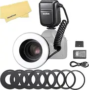 [GODOX] MF-R76 LED Micro Ring Flash with 2600mAh Li-ion Battery and LCD Display Adapter Rings for Canon Sony Nikon Fuji Olympus Panasonic Pentax Camera Flash Speedlight Speedlite Light