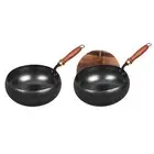 Wok Pan Chinese Wok Multipurpose Wood Handle Sturdy Hand Hammered Flat Bottom