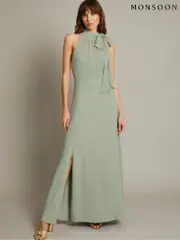 Monsoon Green Monika Halter Chiffon Maxi Dress (F22745) | $346