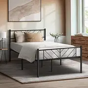 Oikiture Vintage Bed Farme King Single Metal Bed with Storage Space