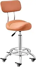 Saddle Stool with Back Support,PU Leather Rolling Chair,Ergonomic Swivel Office Chair,Thick Seat Padding,for Beauty Clinic Home,Load 440LBS(Color2)