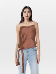 Brown Tied Hem Cami Top