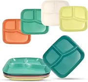 [DYB DONGYONGBAO] Wheat Straw Divided Plates For Adults & Kids, 10 Inch Square, Reusable Compartment Plates, Microwave & Dishwasher Safe (5 Pcs)