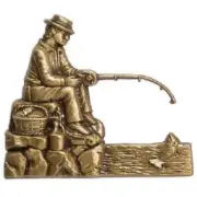 Brass Fisherman Applique for Funeral Box/Cube Cremation Urn, Pewter Also Avail.