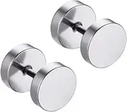 [ROMISBABA] Men's Stainless Steel Dumbbell Earrings Clip Fashion Studs Non Piercing Design Durable Comfortable Stylish Steel Color