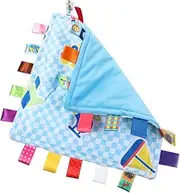 INOOMP 1Pc Tag Blanket Colorful Satin Ribbon Tags for Boy Girl Plush Security Comfort Blanket for Sensory Stimulation and Soothing Tactile Experience for Newborns