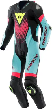 Dainese Laguna Seca 6, leather suit 1pcs. perforated , color: Black/Light Blue/Pink , size: 60