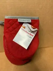 KitchenAid 2 Mini Mitt Set Pot Holders Set (RED) 100% Cotton