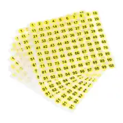 Number Sticker 1-100 Label Number Self Adhesive Yellow Black, Pack of 25