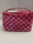 Marc Jacobs Pink Red Checkered Glossy Travel Toiletry Makeup Vanity Bag
