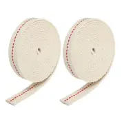 Cotton Oil Lamp Wick 15mm Flat Wide 5Meter/16.4Ft Long with Red Stitch, 2 Roll