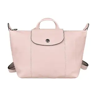 【LONGCHAMP】LONGCHAMP LE PLIAGE CUIR壓印LOGO梅蒂斯羊皮拉鍊後背包(粉)