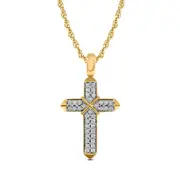 Men's 0.13 CT. T.W. Natural Diamond Double Row "X" Cross Pendant in 10K Yellow Gold