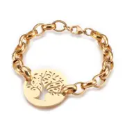 Stainless Steel Bracelet Lobster Tree Of Life Gold 9" Z83