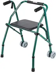 Folding Stander Walker, Lightweight Rolling Walker for Adults, Seniors, and Elderly, Collapsable Travel Walker with Wheels, Padded Seat with Backrest, Compact Standard Walker