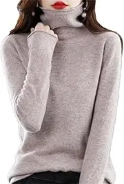 [Zadaos] Women's 100% Merino Wool Turtleneck Cashmere Sweater Casual Fashion Knitted Jumper Apricot Gray M(6)