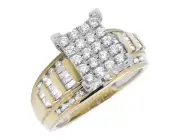 Ladies 10K Yellow Gold Genuine Round Baguette Real Diamond Engagement Ring 1Ct