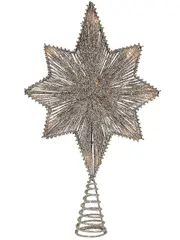 Warm White LED Illuminated Champagne 3D Star Tree Topper Decoration - 42cm