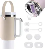 UOEPOWA Water Bottle Handle + 6 Upgrade Anti-Spill Stopper for Stanley, Fit for Stanley 40oz Tumbler with Handle, Water Bottle Holder with Strap, Come Compatible with Stanley Cup 10mm Straws (Apricot)