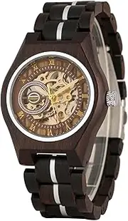 [GNGHDEDPP] Watches Stylish Retro Wooden Automatic Mechanical Men Watches Roman Numerals Display Wristwatches
