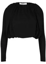 Day Birger ET Mikkelsen Jenkin Ruched Cropped Metallic-knit top - Black - S (UK8-10 / S) S (UK8-10 / S)