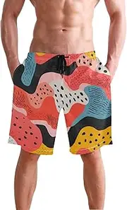 [XYMZR] Abstruct Colorful Wave Men's Swim Trunks Quick-Dry Bathing Suit Swimming Board Shorts S