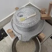 Natural handmade lapis lazuli mill, small stone grinder, manual grain stone mill with wooden stand, easy to clean, suitable for grinding wet and dry food (25cm/9.8i