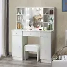 Modern Vanity Set Dressing Table with LED Dimmable Mirror and Stool Makeup Desk