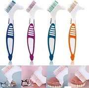 4Pack Denture Cleaning Brush Set - Premium Hygiene Denture Cleaner Set for Denture Care- Double Sided Denture Toothbrushes Portable False Teeth Brush Top Denture Cleanser Tool /Multi-Layered Bristles & Ergonomic Rubber Handle