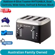 Addison 4-Slice Toaster RHT514BLK, Dual Controls, Wide Slots, Defrost & Reheat,