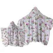 Pink Flowers Over Grey Moroccan Towel with Hood