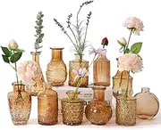 BIGIVACA Glass Bud Vases Set of 12,Small Amber Bud Vases in Bulk,Vintage Flower Vases for Centerpieces,Rustic Wedding,Home,Table Decor
