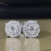 0.2cts Genuine Round White Moissanite Men's Cluster Stud Earrings 925 Silver