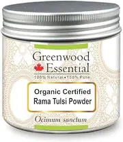 Greenwood Essential Pure Rama Tulsi Powder (Ocimum sanctum) Organic Certified Natural Therapeutic Grade 200gm (7.05 oz)