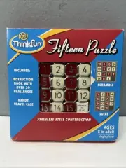 NEW! ThinkFun Fifteen Puzzle - Classic Puzzle Game + Travel Case Stainless Steel