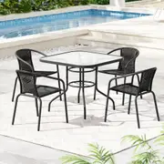 Outdoor Dining Set 5 Piece Steel Stackable Chairs Table Patio Furniture