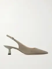 [Stuart Weitzman] Stuart Weitzman - Stuart Sculpt Leather-trimmed Suede Slingback Pumps - Taupe - US11 US11 Brown