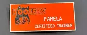 RARE PAMELA HOOTERS Uniform Collectible Pin Badge Certified Trainer NAME TAG
