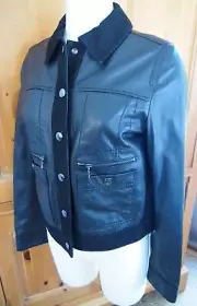 Bogner Lucy-L Lambskin Leather Jacket with Suede Collar NWT Size 4 $1440 Black