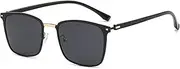 HMKING Retro Metal Rectangle Frame Polarized Sunglasses for Mens Womens Retro Mirrored Lens Sun glasses for Driving Fishing, Glod-black-gray