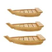 BambooMN Bamboo Wood Sushi Boat Serving Display Tray, Carbonized Brown